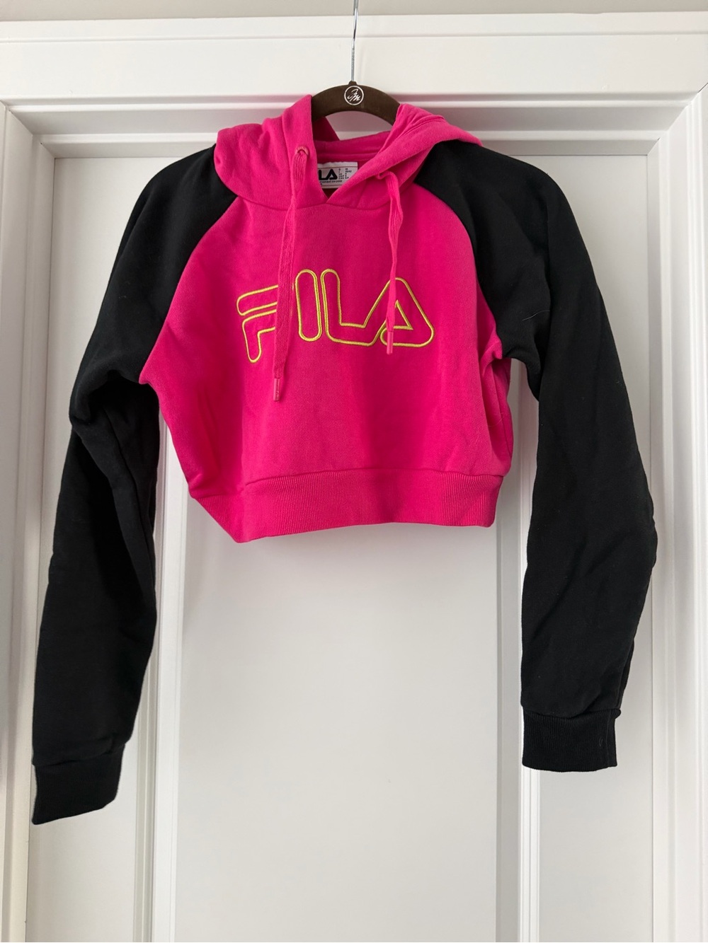 FILA Hot Pink & Black Cropped Hoodie Sweatshirt